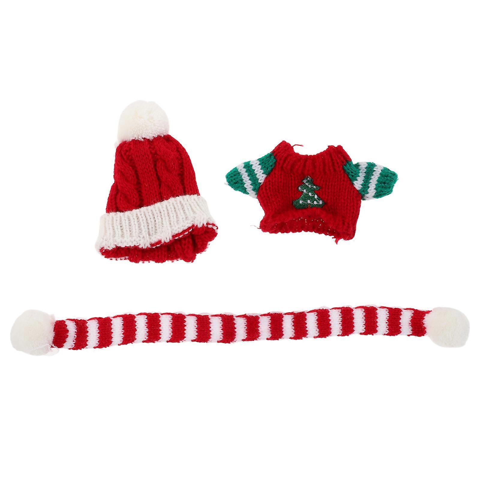Christmas Plush Doll Clothes Set Knitted Sweater Scarf Hat Winter Outfit for Holiday Decoration and Imaginative Play, Soft Cuddly Material Easy to