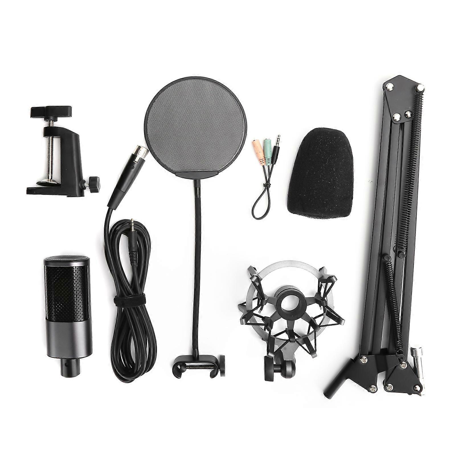Professional Recording USB Microphone Kit Microphone with AntiSpray Filter Bracket(Black )