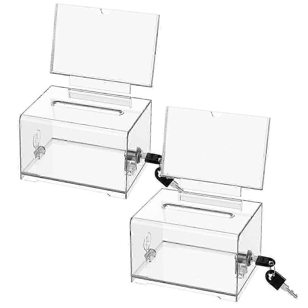 Clear Donation Box with Lock,2 Pack Ballot Box with Sign Holder