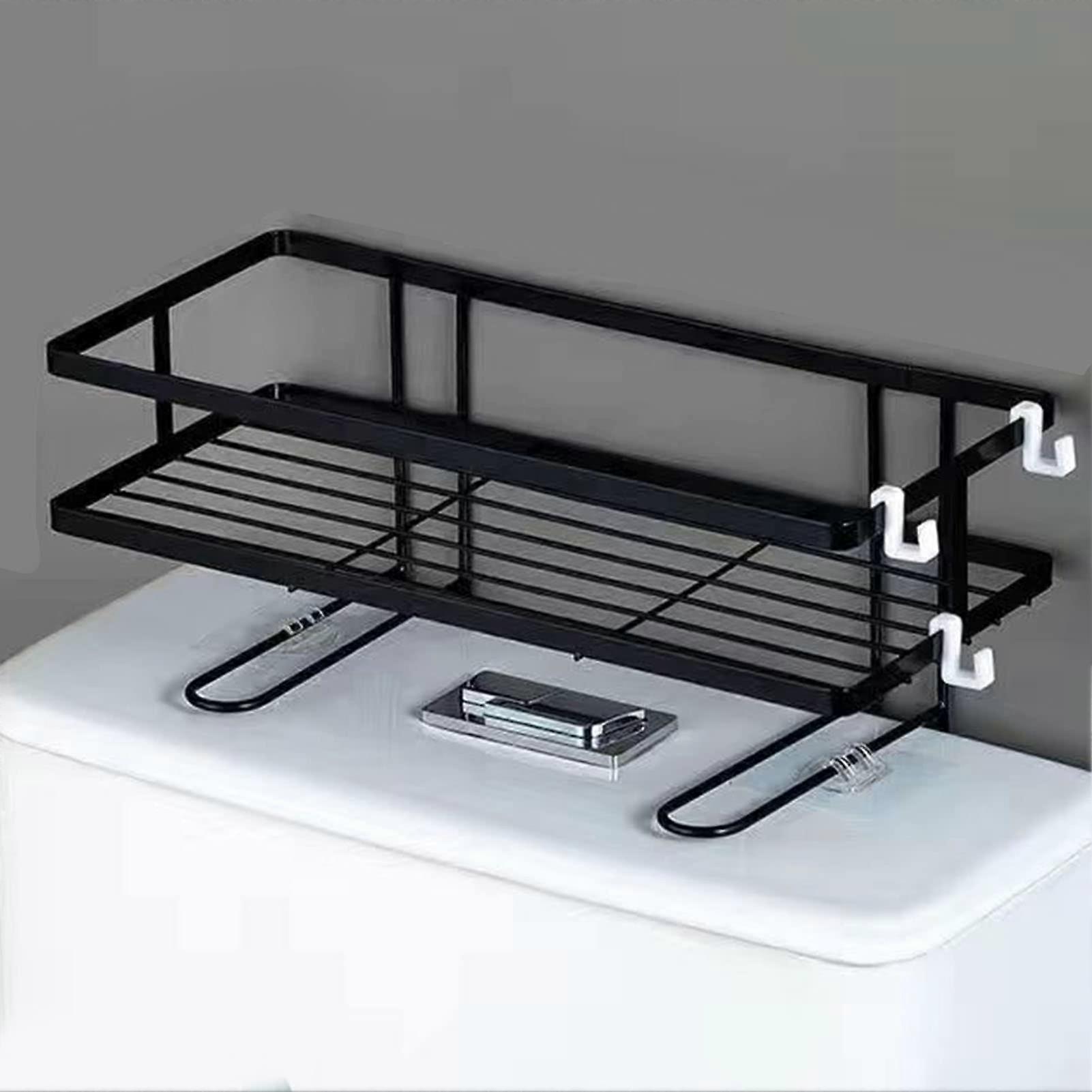 Bathroom Shelf Over The Toilet Iron Material Large Capacity Single Layer Black Finish