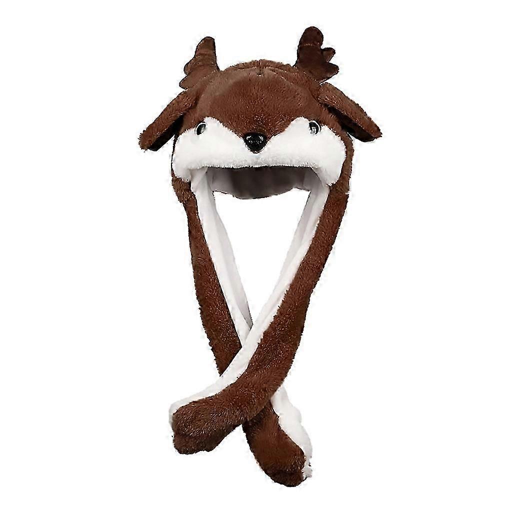 Girls Ear Moving Jumping Hats Warm Plush Beanie Winter Caps with Ear Flaps