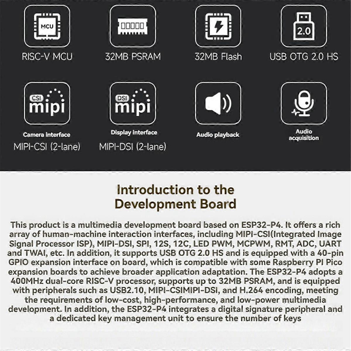 ESP32-P4 Development Board RISC-V Dual-Core MCU Support Wi-Fi6 /Bluetooth5 ESP32-P4- Development B