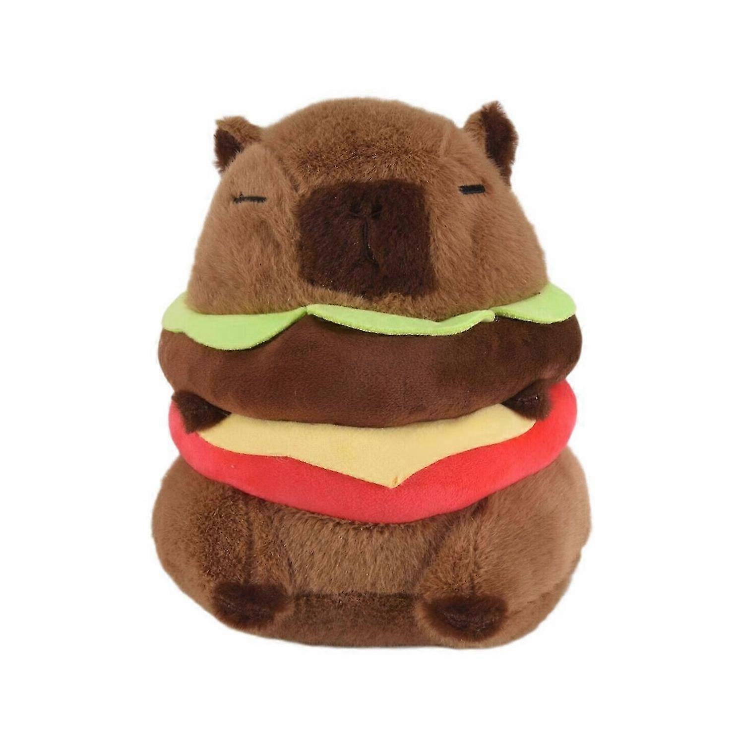 Realistic Capybara Burger Plush, Cute Capybara Stuffed Animal Pillow Plushie Toy, Soft Hamburger Foo