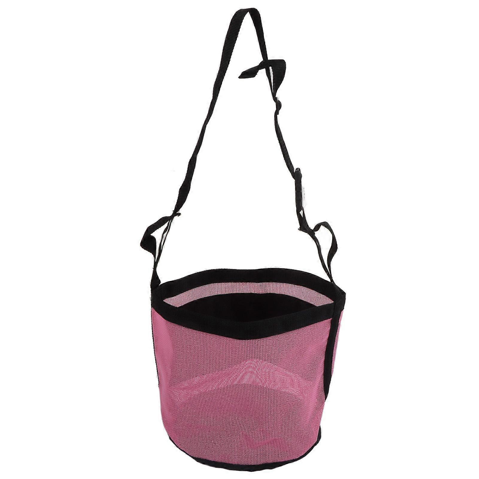 Horse Feed Bag Spill Proof Design Mesh Nose Feed Bag with Adjustable Strap for Feeding Grain Powder Supplement Pink