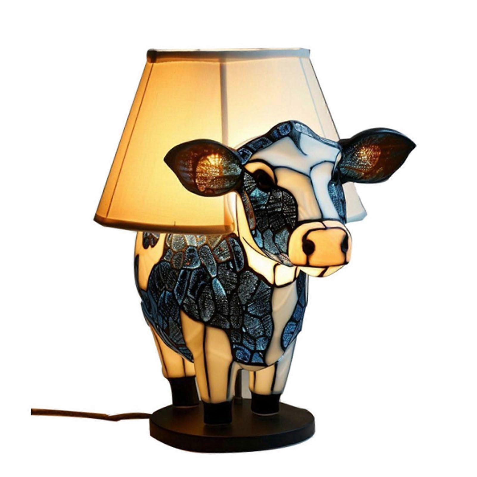 Bright Energy-Efficient Table Lamp, Creative Black and White Resin Cow Design, Modern Durable Desk Lamp for Home Decor
