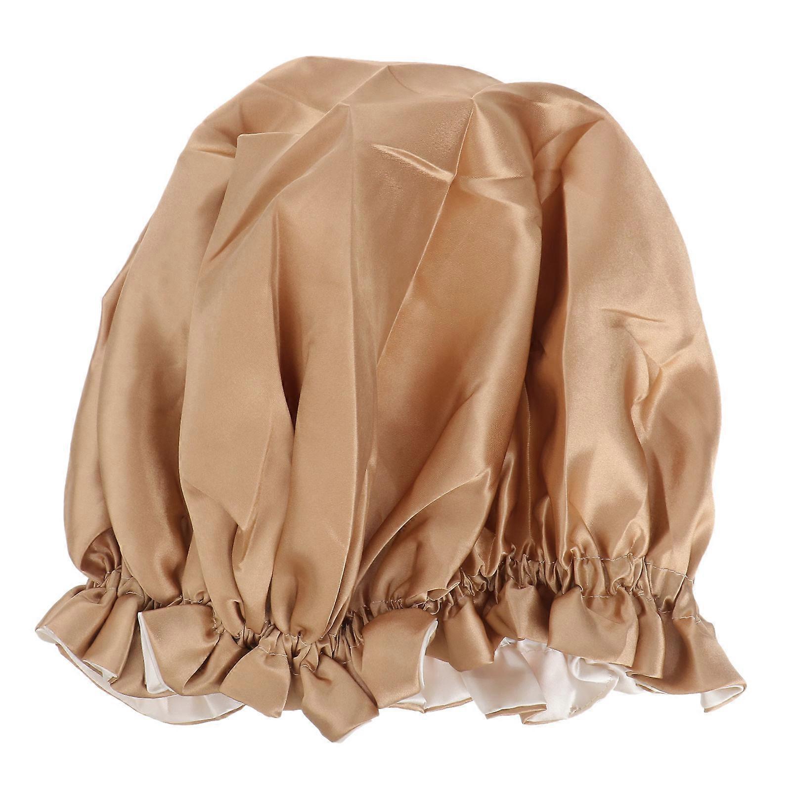 Woman Sleeping Hat Satin Double Layer Bonnet for Night Use 1Pcs Khaki