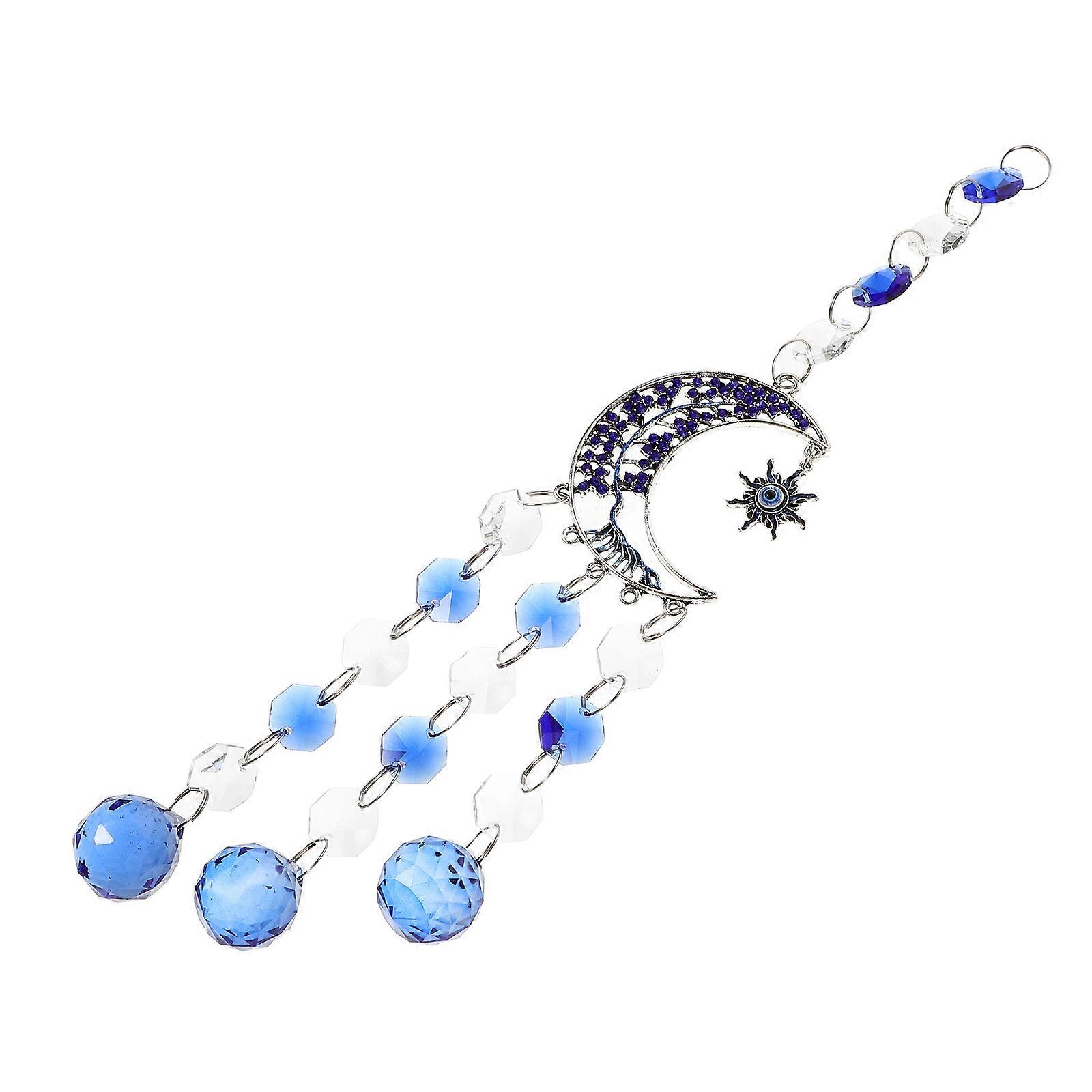 Sun Catcher Blue Crystal Sun and Moon Hanging Ornament for Window 2Pcs
