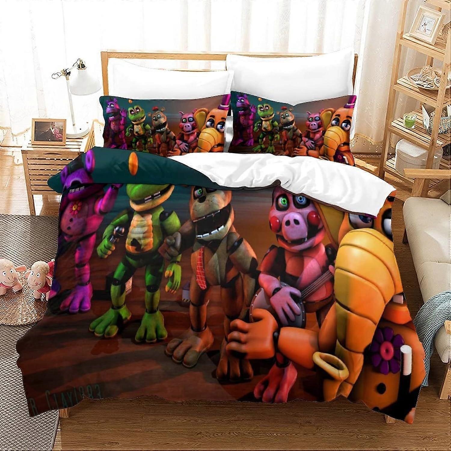 AM1082 Tecknad påslakan Fem nätter på Freddy's Täcke Täcke 3D-utskrift för pojkar flickor Överkast Överkast Rum Inredning Sängkläder Dragkedja Dubbel200x200c