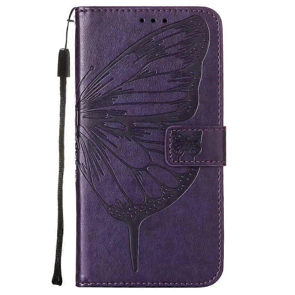 Case Shockproof PU Leather Butterfly Book Flip Folio Wallet Kickstand Card Holder Purple for Motorola Moto G15/G15 Power
