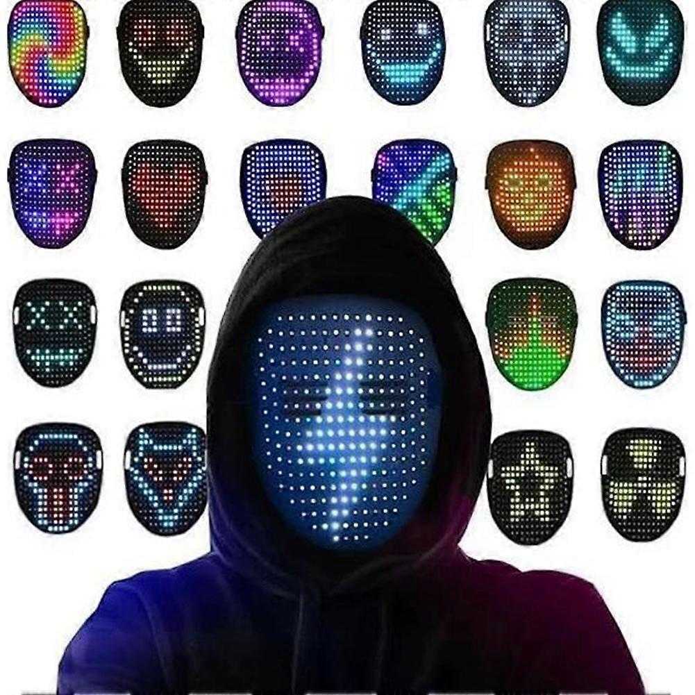 LED Glow-in-the-Dark Mask with 50 Preset Patterns, Scary Skeleton Face Changing Mask for Cosplay, Halloween & Costume Parties