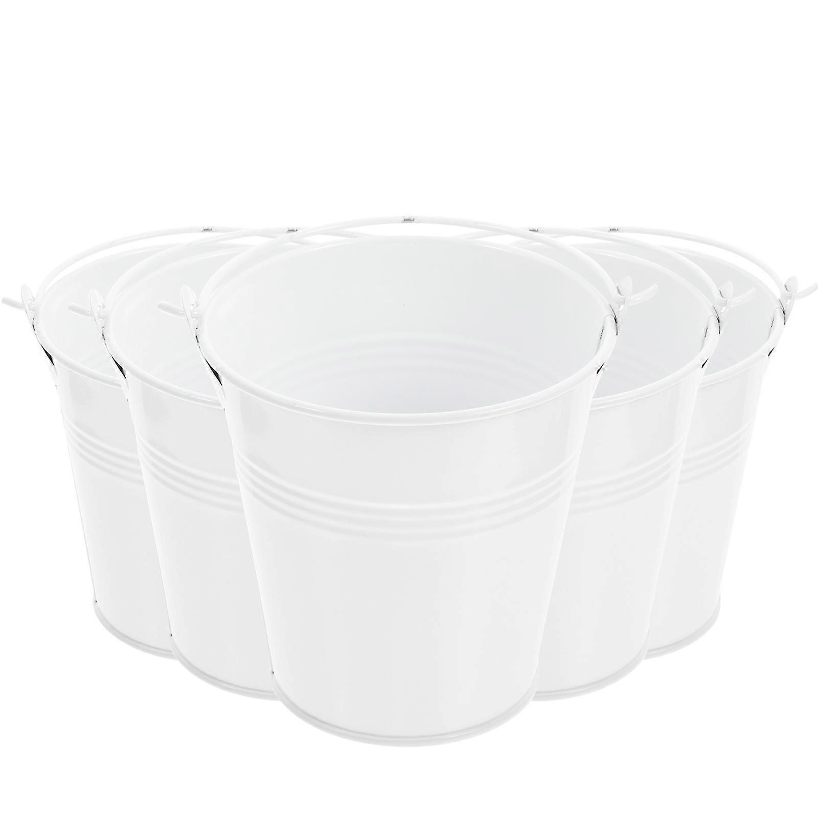 10Pcs White Iron Flower Pot for Home Use with Handle Garden Pot