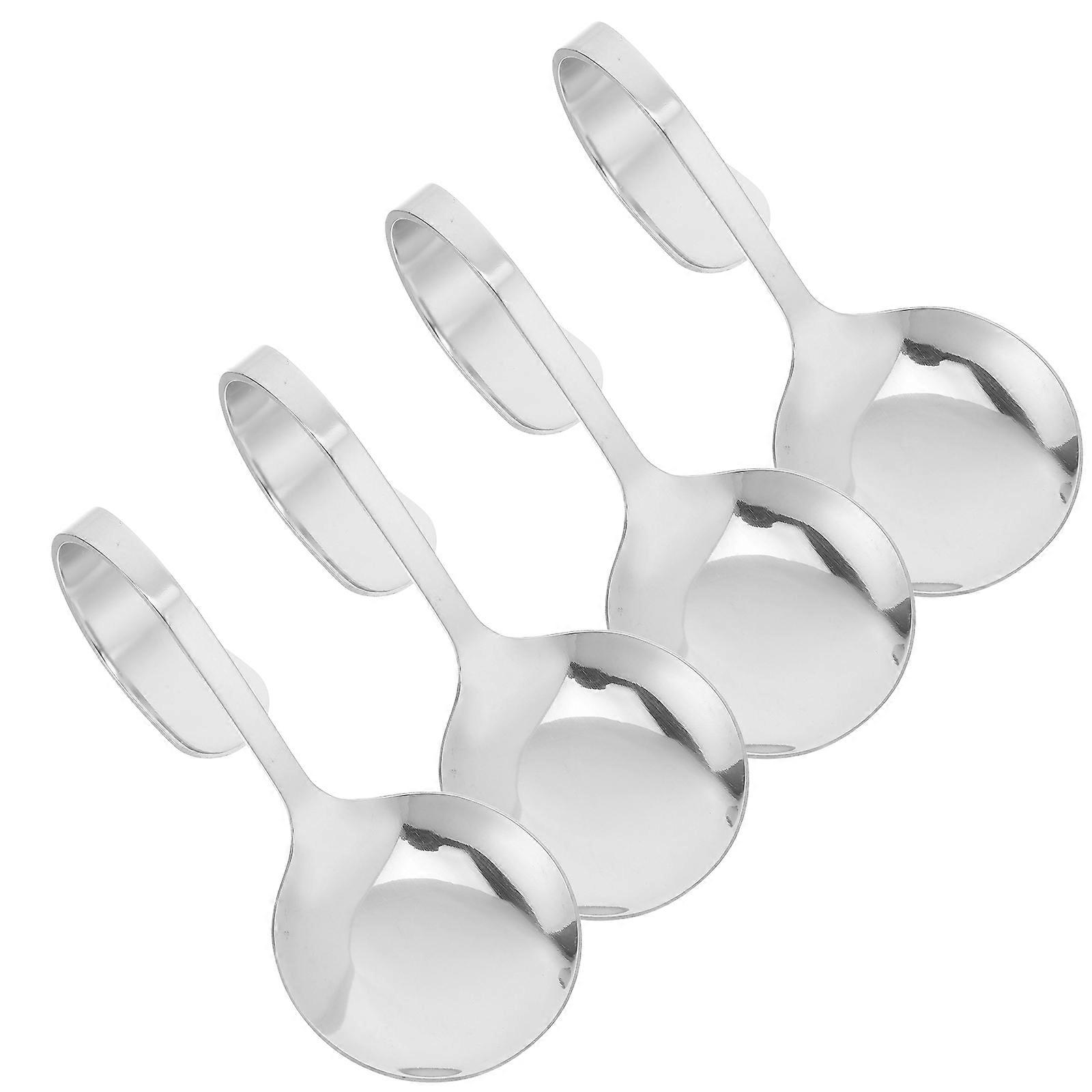 Silver Stainless Steel Spoon Curved Handle for Serving Kitchen 4Pcs
