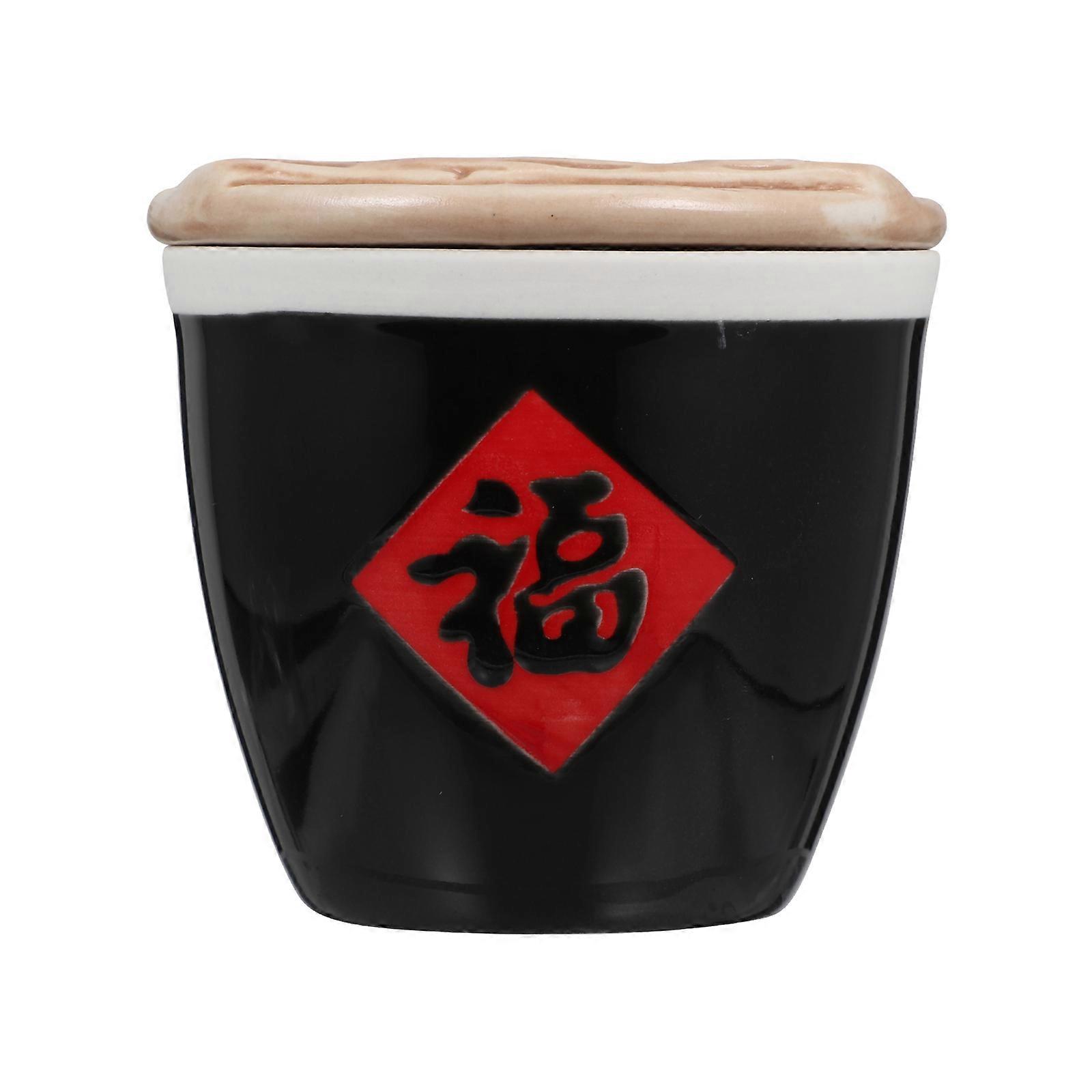 Black Ceramic Seasoning Storage Pot with Lid for Kitchen Use 3Sets