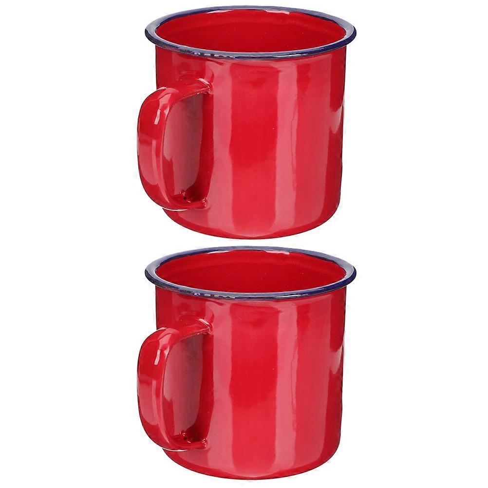 Enamel Mug 2Pcs Not Easy To Rust Camping Coffee Mug Dark Red Ideal For Home Use