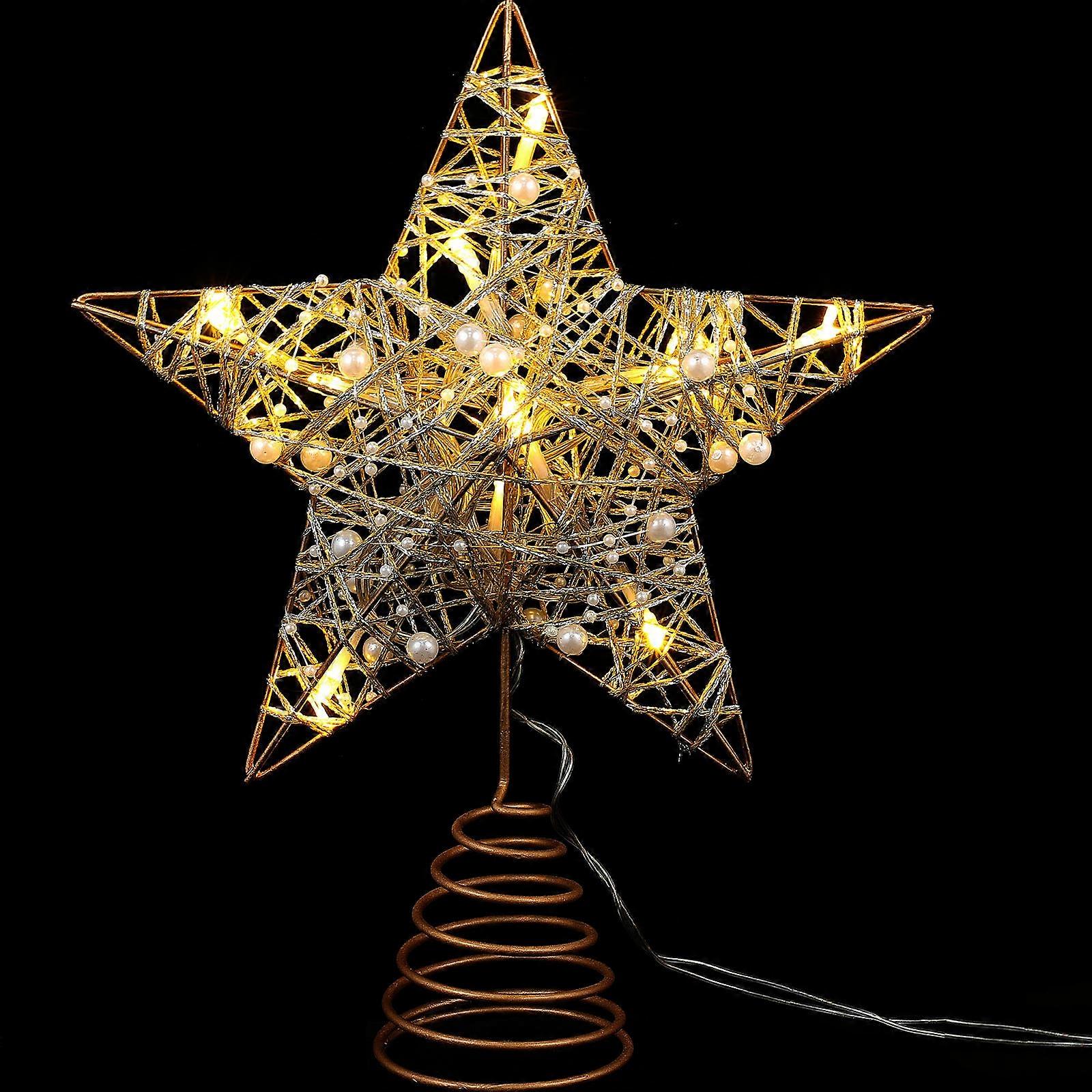 -Pointed Star Christmas Tree Topper with LED Lights Xmas Tree Ornament