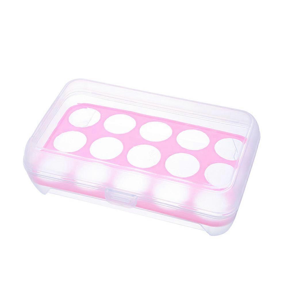 Egg Holder for Refrigerator Plastic Storage Box 15 Grid Transparent Pink