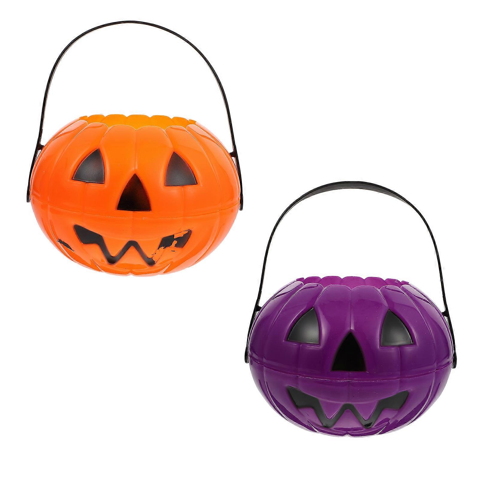 Halloween Pumpkin Lantern for Decor 2Pcs Plastic Handheld Decorative Lanterns