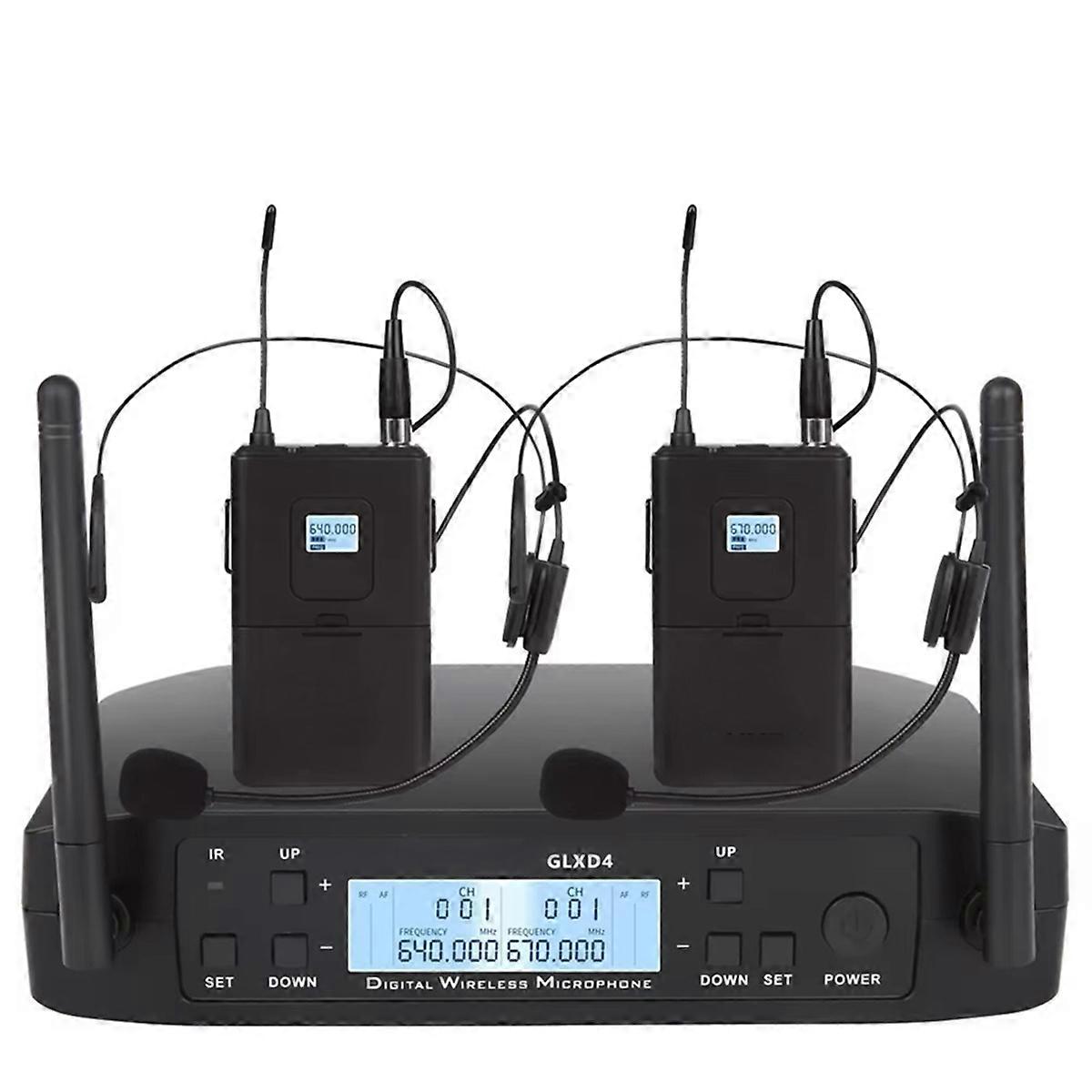 GLXD4 Professional Wireless Microphone Dual Channel Headset Mic for Church Speech Teaching Stage EU Plug