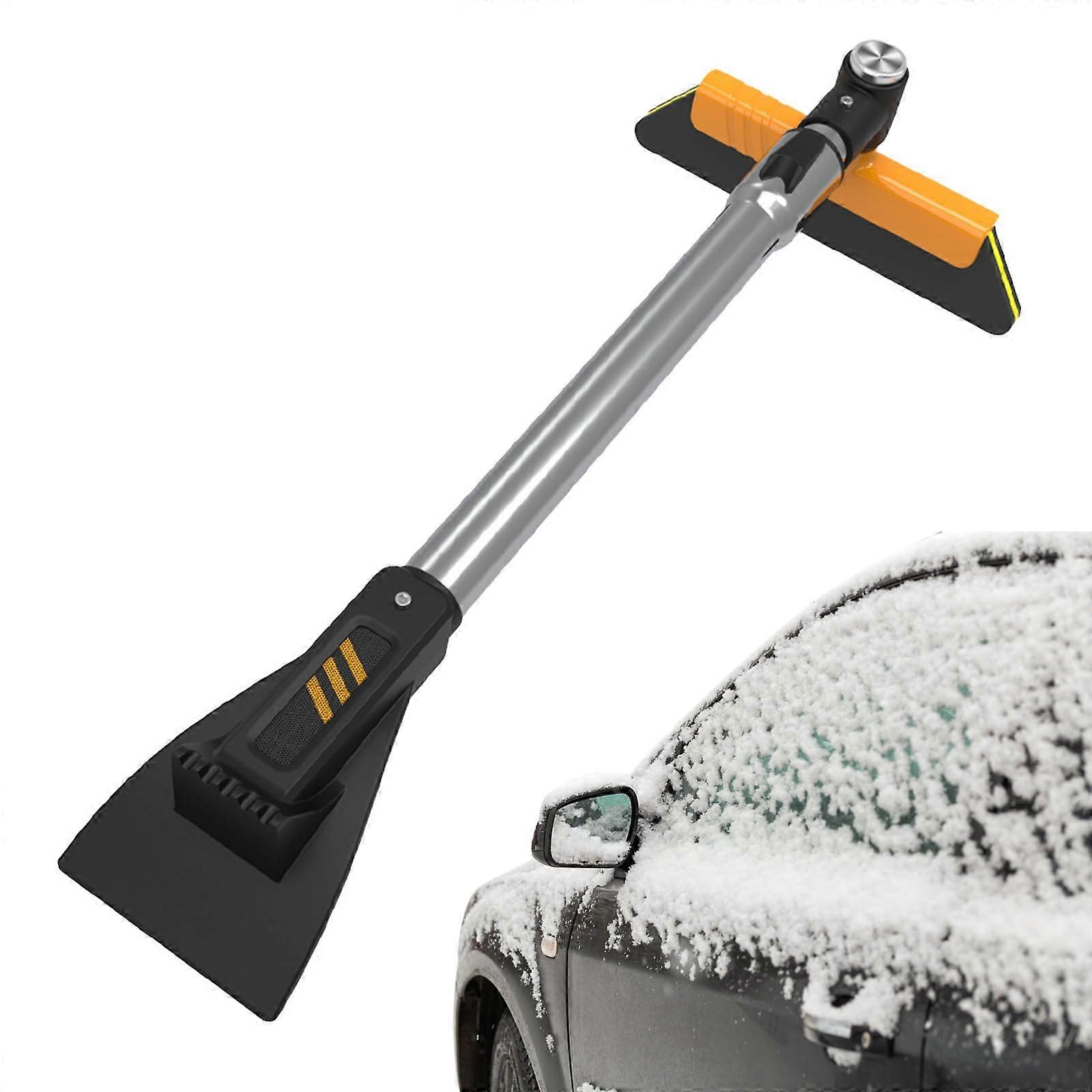 Car Snow Brush Telescoping Handle With Squeegee 360 Degree Rotating Head Deicing Windshield Cleaning For Cars And SUVs