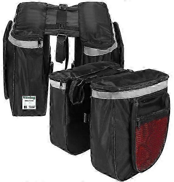 Dual bicycle bags, black, 4 compartments, waterproof with reflective elements