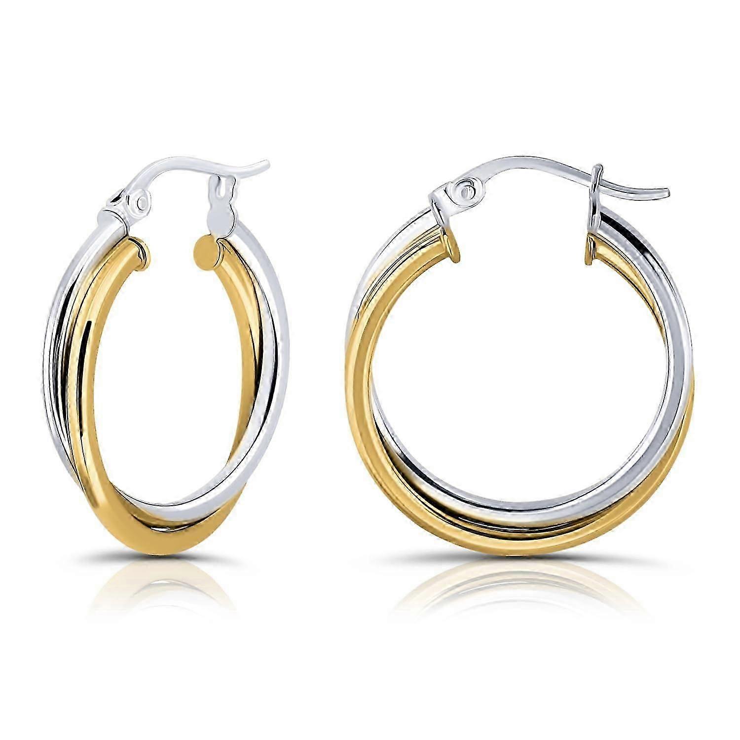 925 silver hoop earrings intertwining round design two-tone