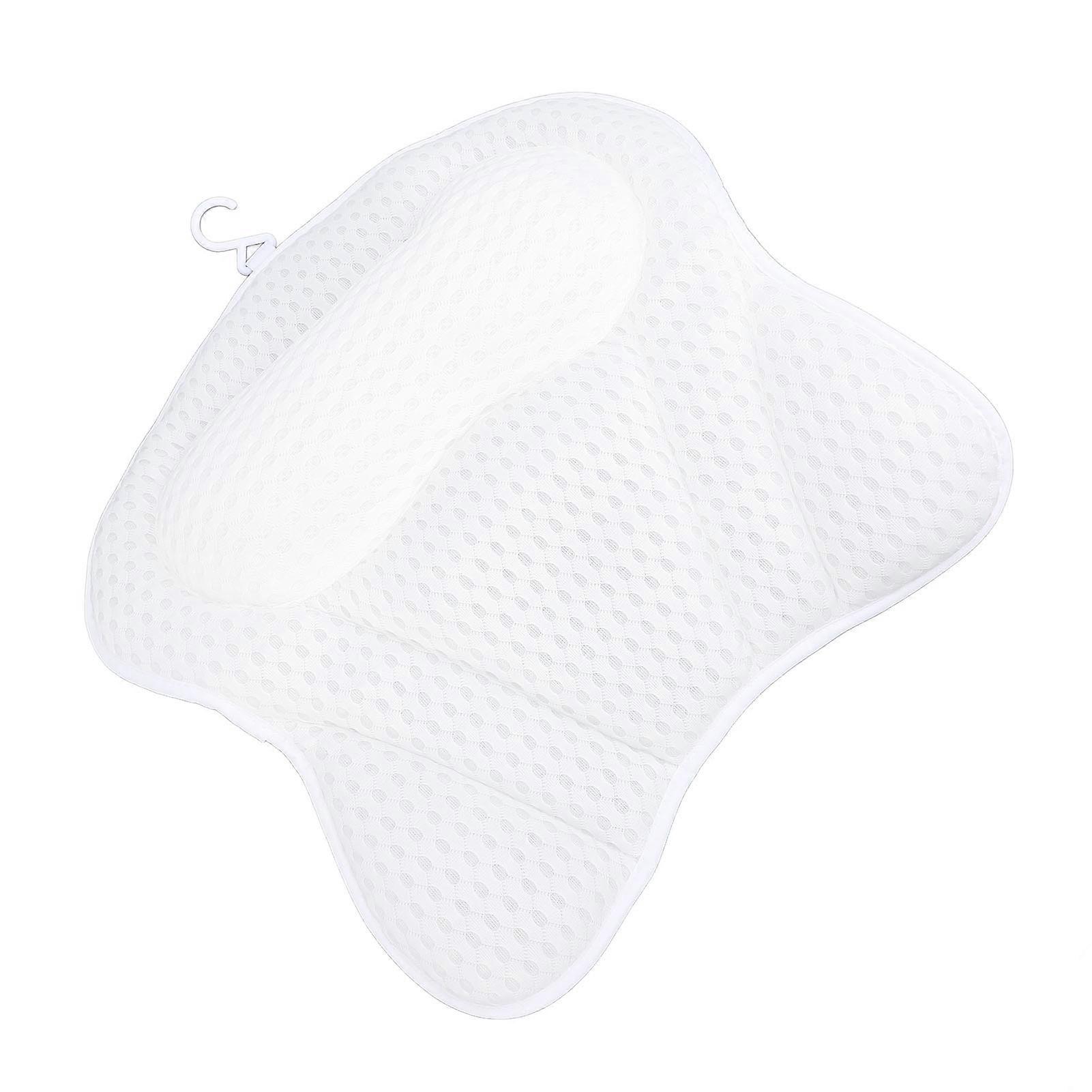 浴缸颈背支撑浴枕柔软网眼织物防滑吸盘快干浴缸枕头枕白色