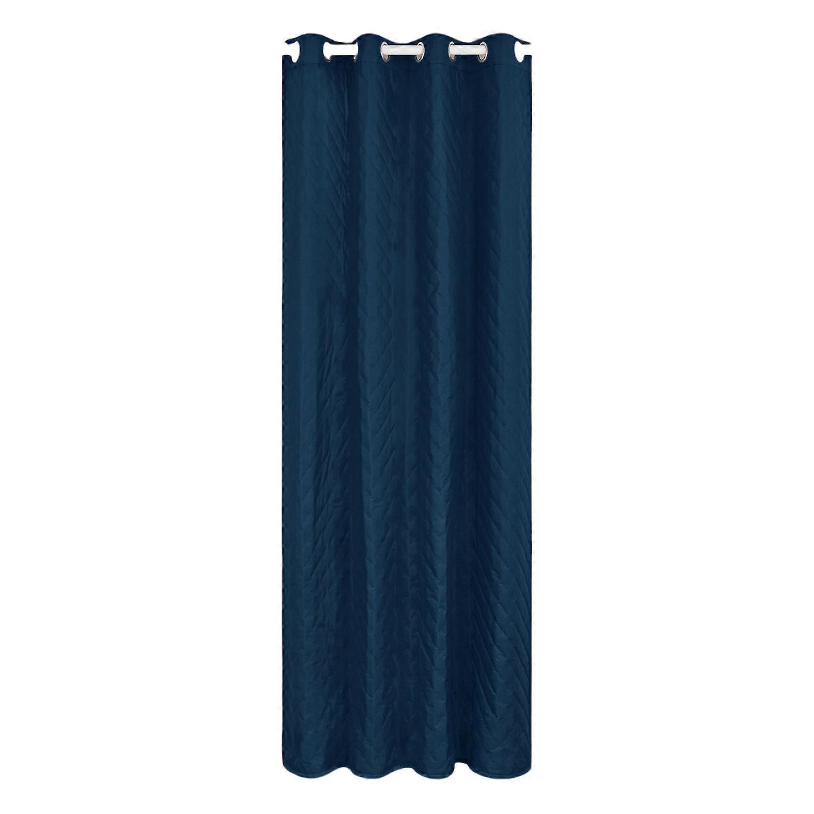 Winter Black Out Curtain With Thermal Insulation Thick Fabric Noise Reducing Easy Mounting Grommets Window Drape  Navy blue
