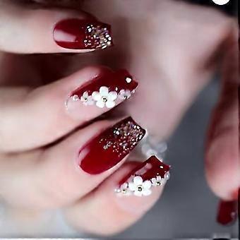 24 Pcs Glittering Press On Nail Short False Nail Reusable Acrylic Nail 3D Flowers Stick on Nail for Party Multicolor