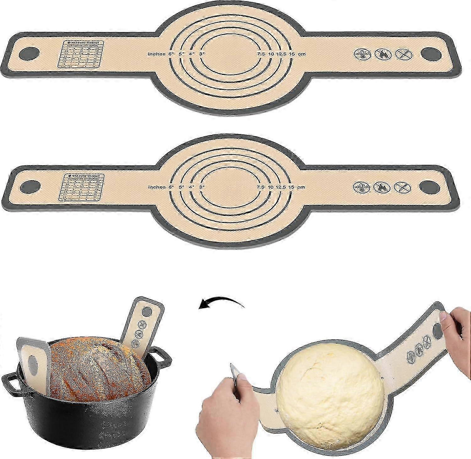 Silicone Bread Sling for Dutch Oven, 2pcs Non-Stick & Easy to Clean Bread Baking Mat Set, Reusable Bread Sling with Long Handle to Transfer Dough