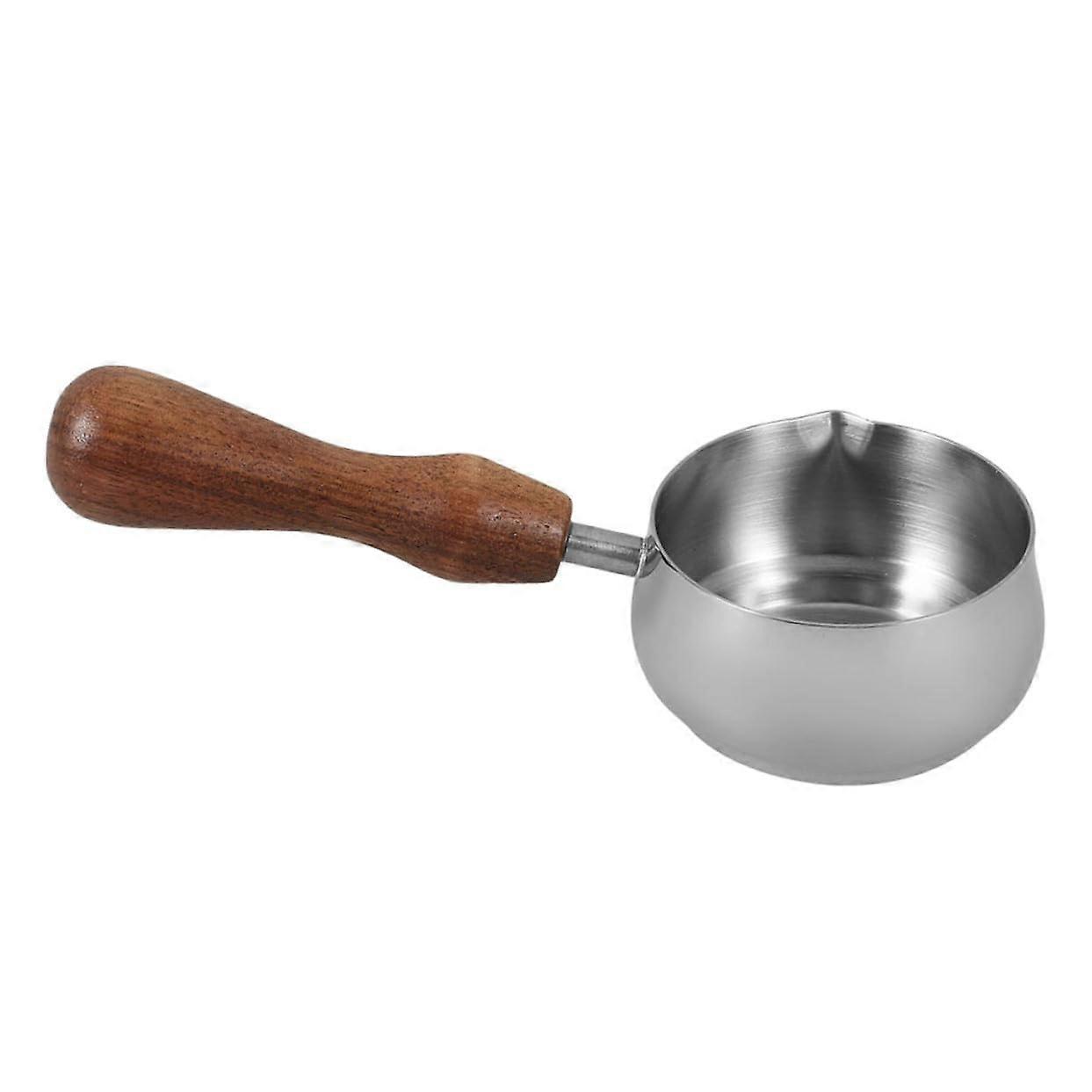 Stainless Steel Milk Jug Small Creamer Pitcher Walnut Handle For Coffee Syrup Condiment Serving Easy Clean Spout Design