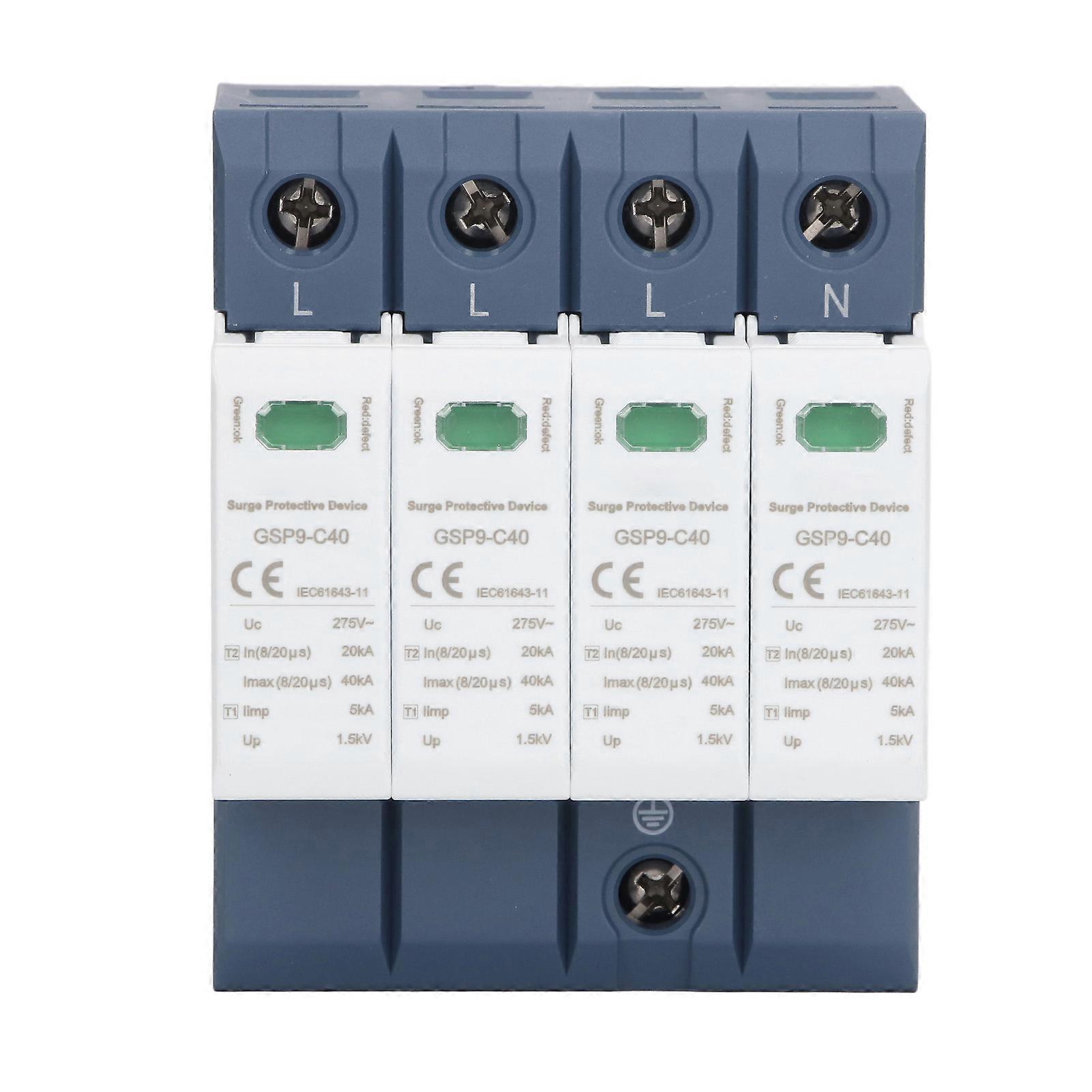 Surge Protective Device 40KA 4P SPD Protector Industrial DIN Rail Installation AC 275V
