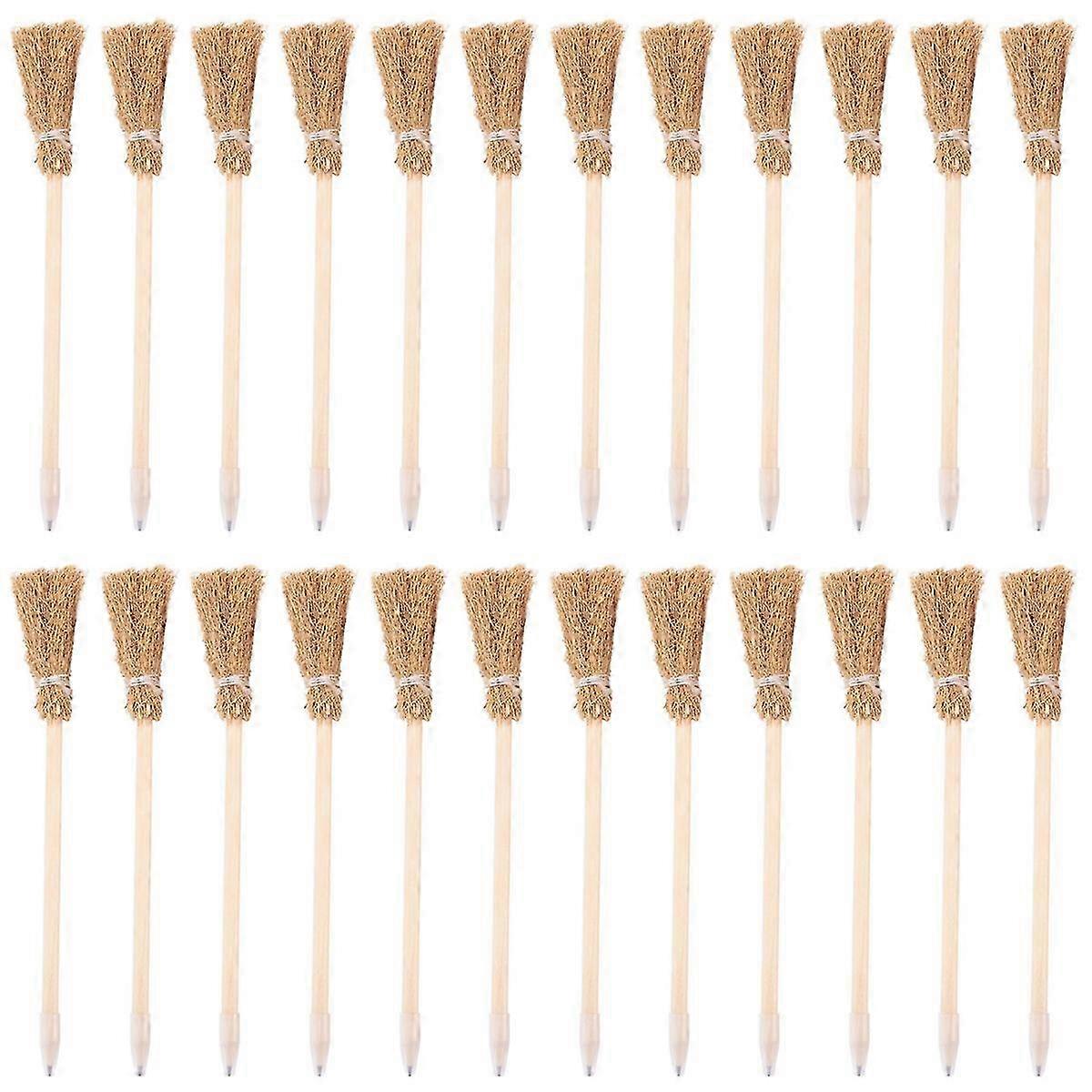 24 قطعة من أقلام مكنسة الساحرة للهالوين أقلام مكنسة قلم حبر جاف هدايا الهالوين مكنسة الساحرة