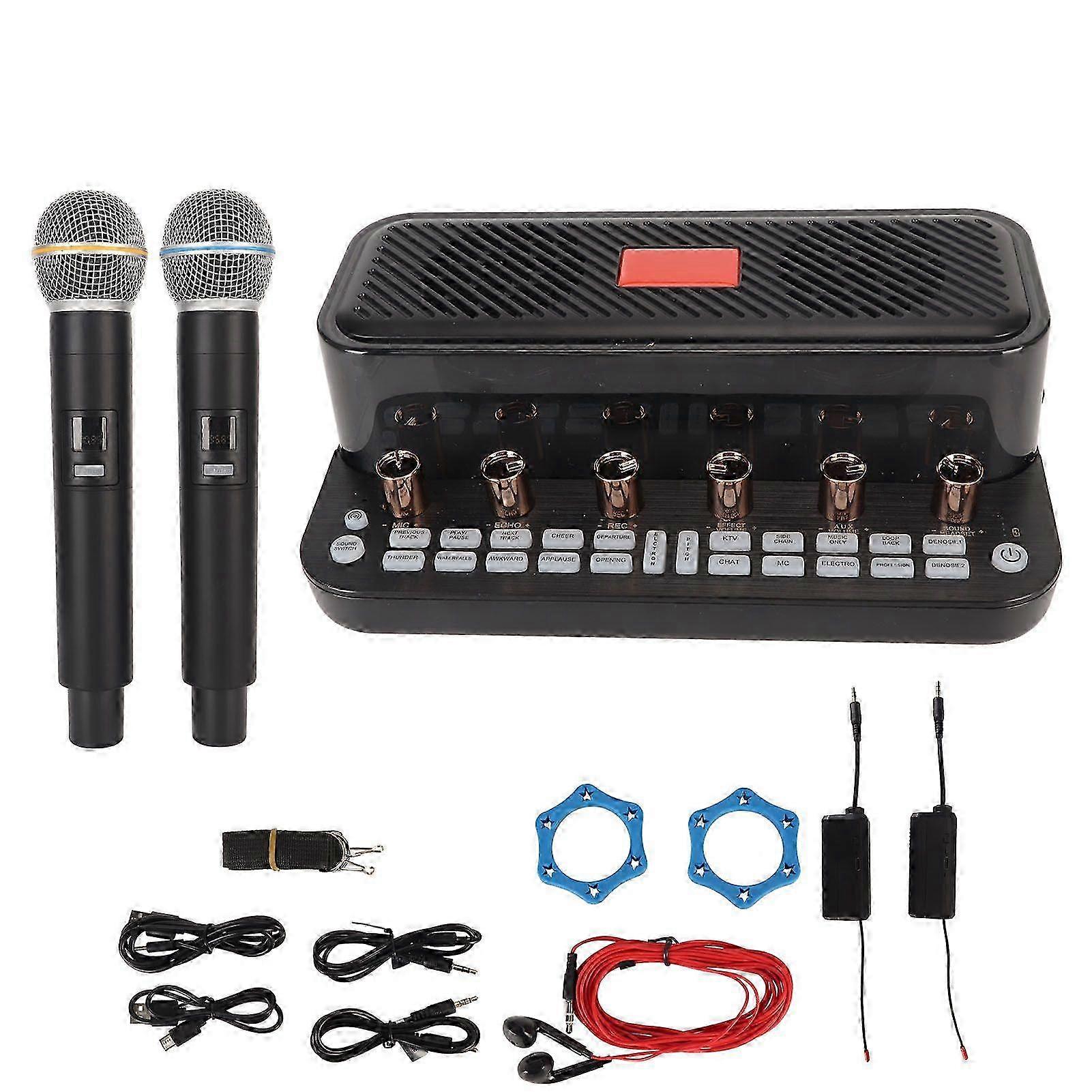 All in One Sound Card Speaker 6D Surround Stereo Noise Reduction 4 Variable Sound Podcast Equipment Bundle for Home KTV Black