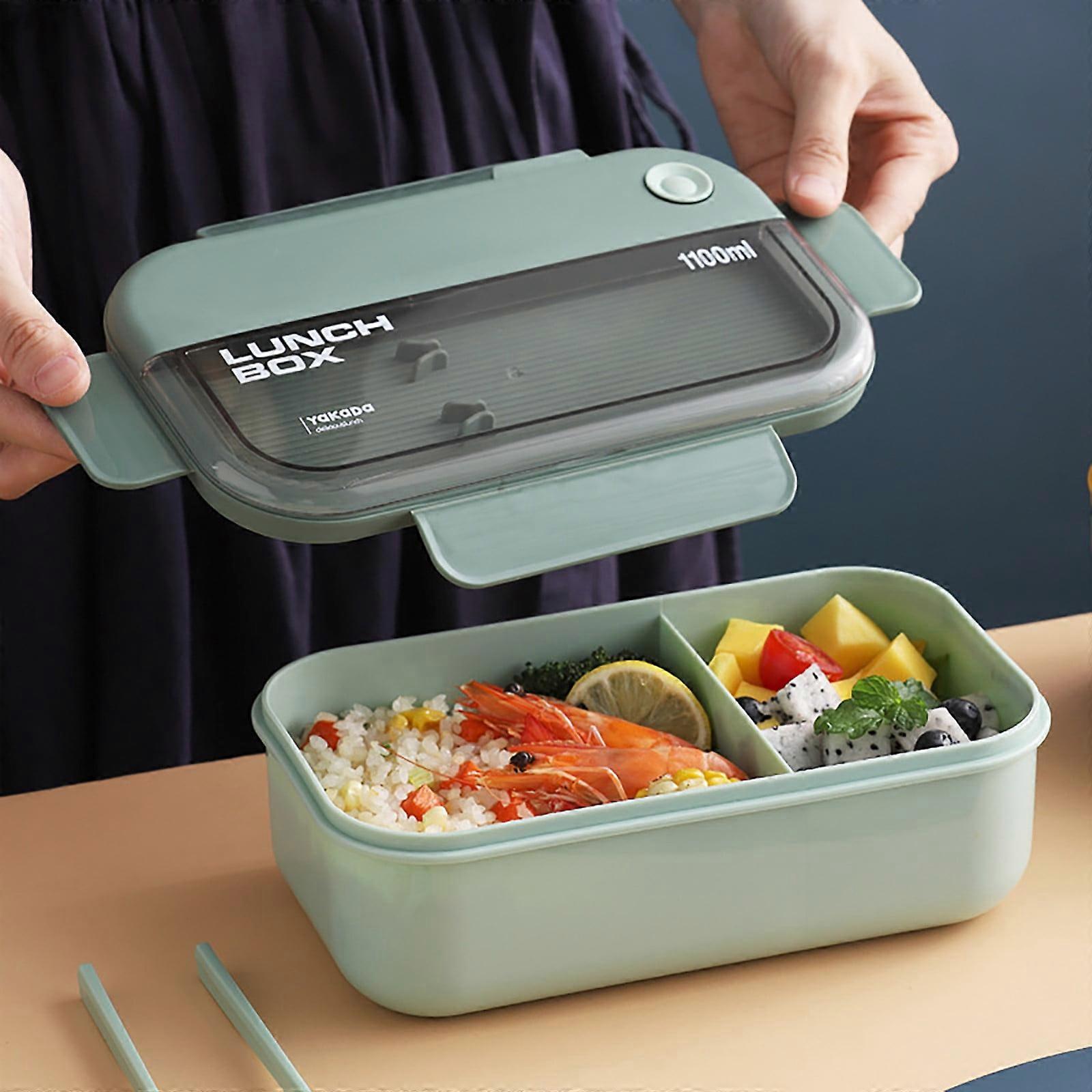 WJSXC 1100ML 2-Compartment Bento Lunch Box with Reusable Spoon, BPA-Free, Compatible with Adult/Kid/Toddler Use, Green