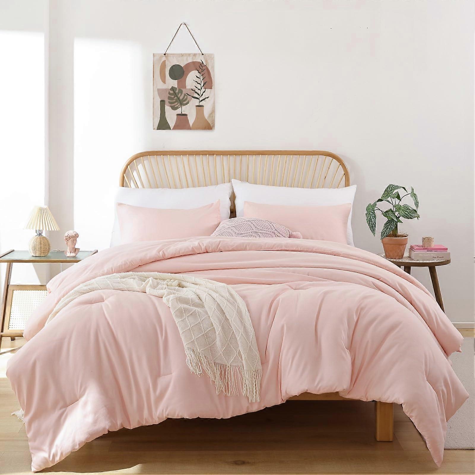 Oversized Queen Comforter Blush 3Piece Set With 1 Comforter And 2 Pillowcases, Lightweight 98x98 Inches