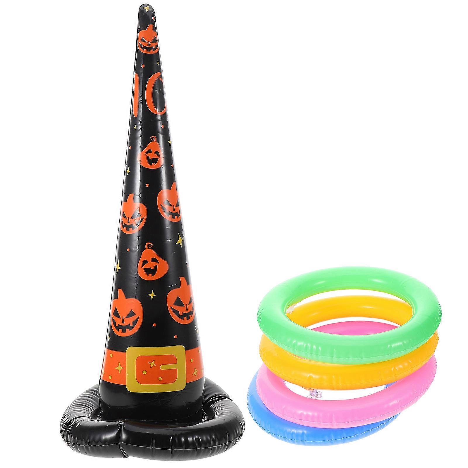 Plastic Witch Hat Inflatable Ring Toss Toys for Halloween Game 1Set