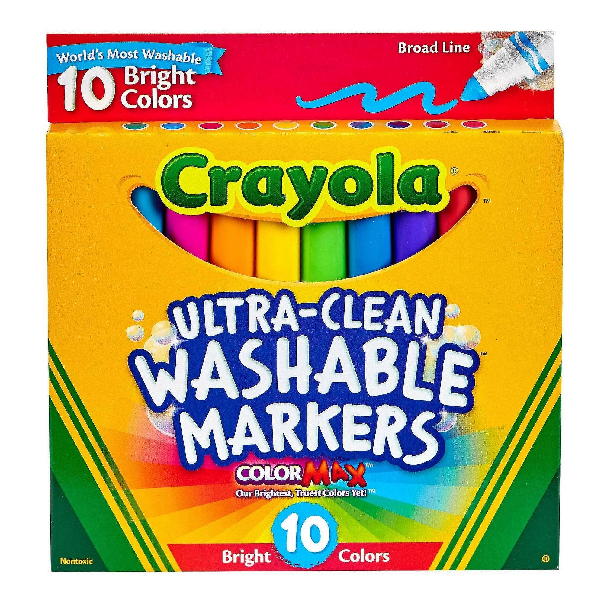 Crayola Washable Markers Broad Line, Bright Colors, 10 Ea