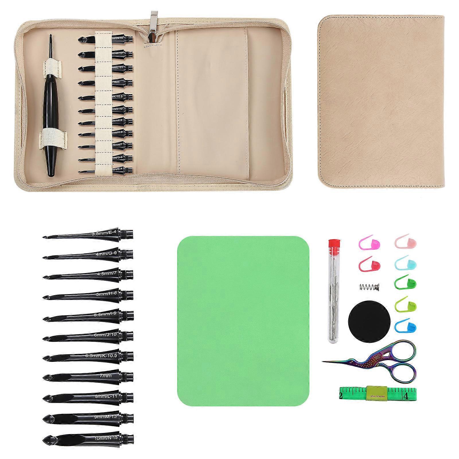 Aluminum Crochet Hook for Knitting Project Include 11 Interchangeable Tip Ergonomic Handle Crochet Hook Yarn Craft Tool Multicolor