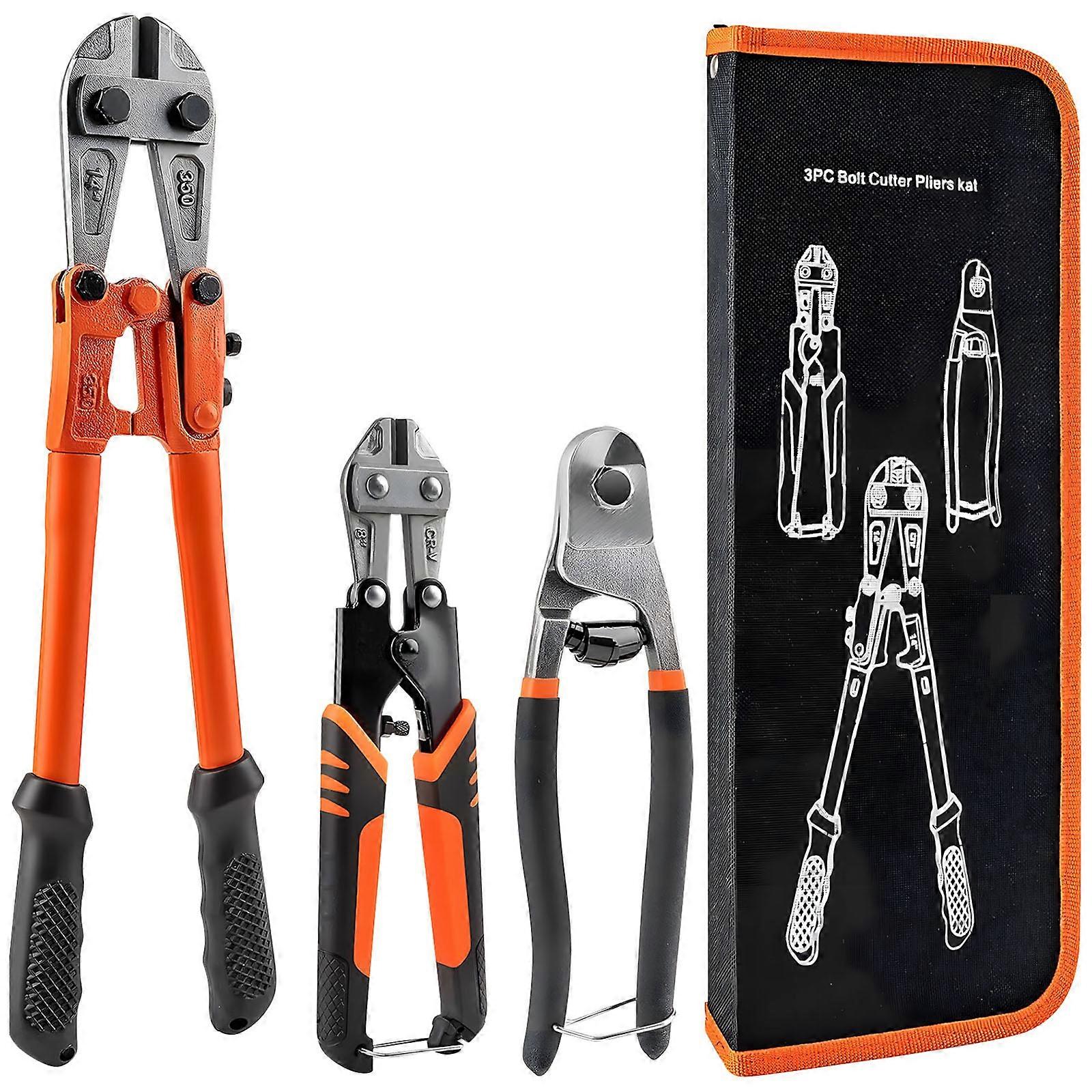 Professional Grades Cable And Chain Cutter Set Includes 3 Solid Tool Wire Cutting Pliers For Hard Materials Multicolor