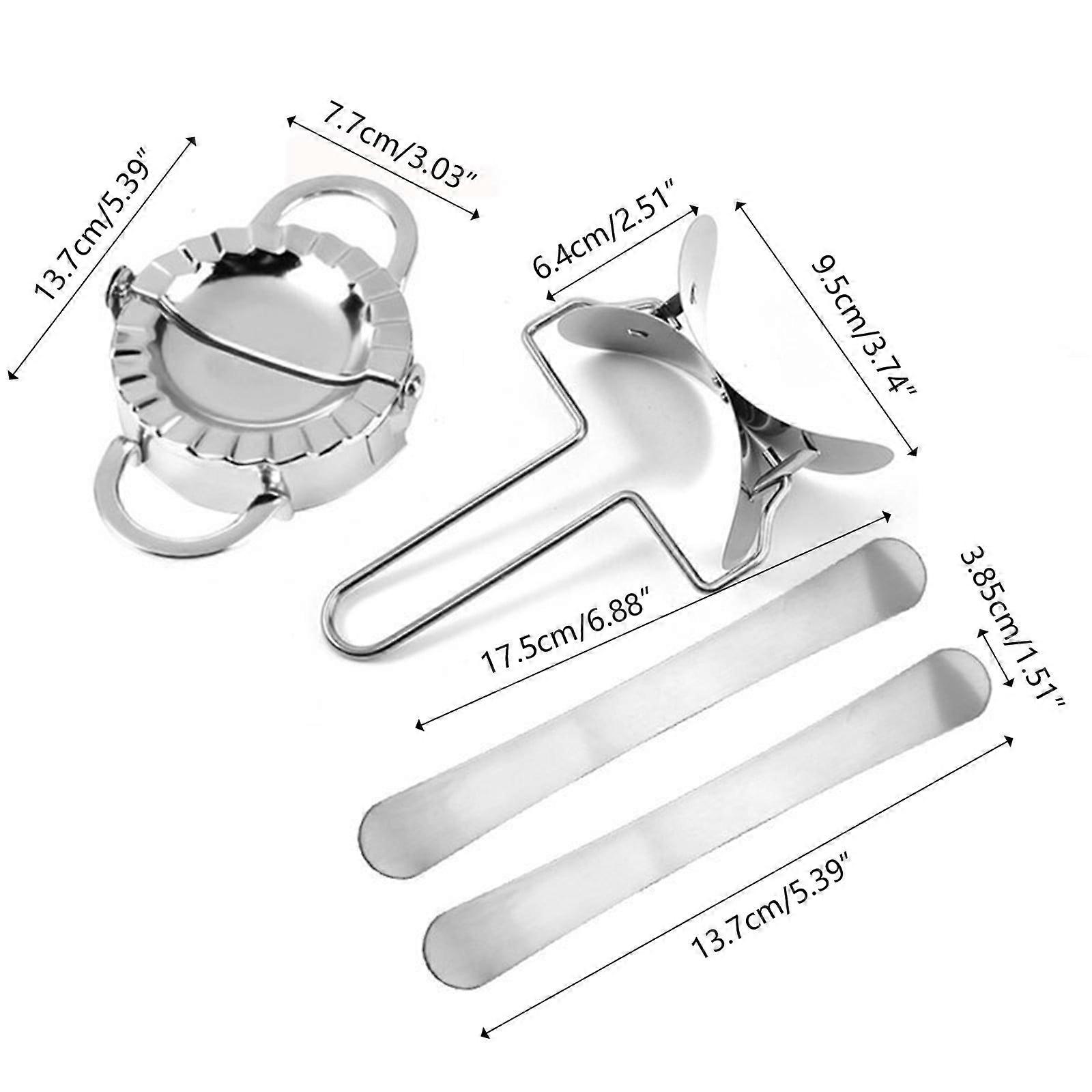 Donemore 4-Piece Dumpling Machine, Stainless Steel Dumpling Mold Set, Dumpling Press, Wire Handle Roller, Stuffing Spoon, Dough Tools