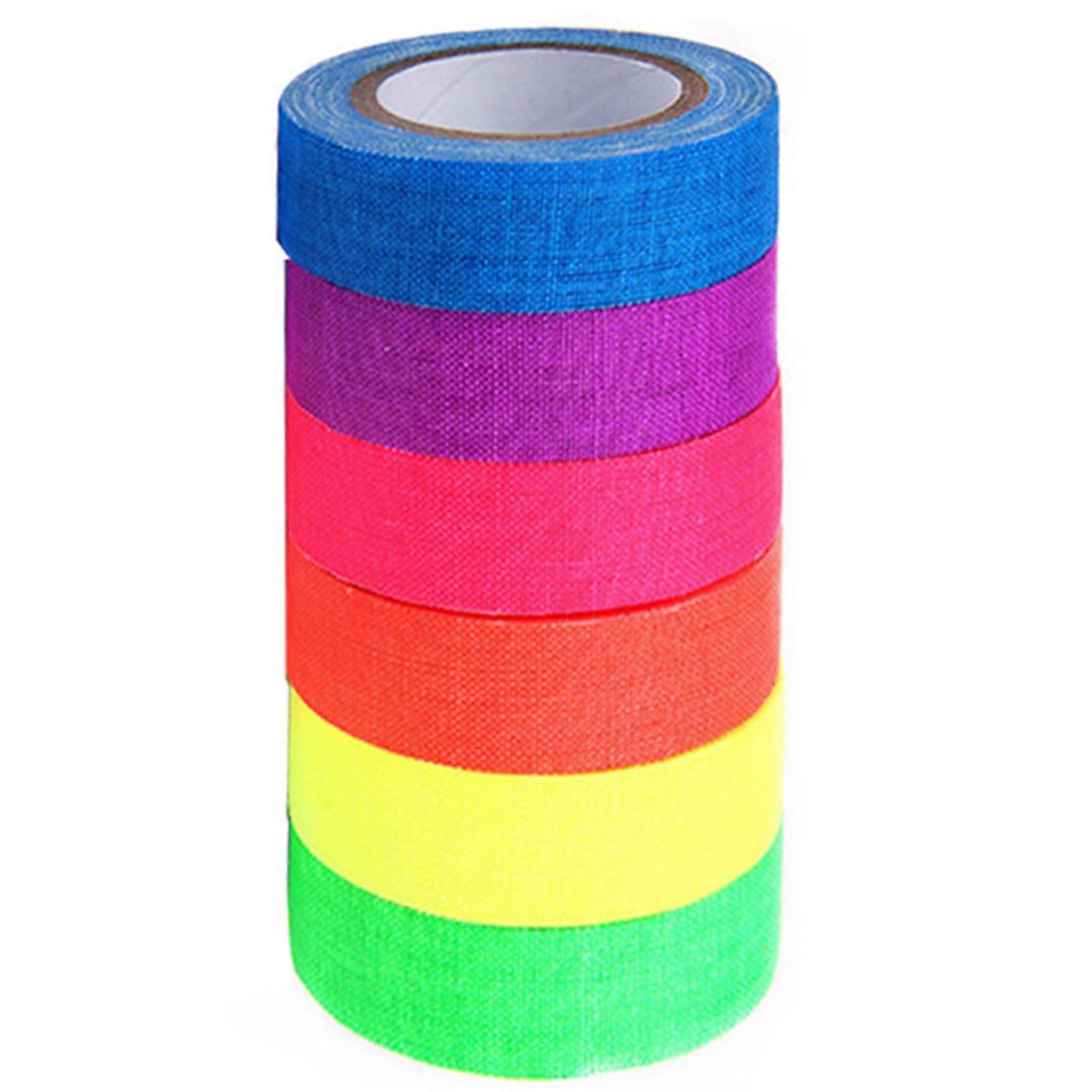 Glow in The Dark Neon Tape UV Blacklight Reactive Gaffer for Party Decor Crafts 6 Rolls Mix Color