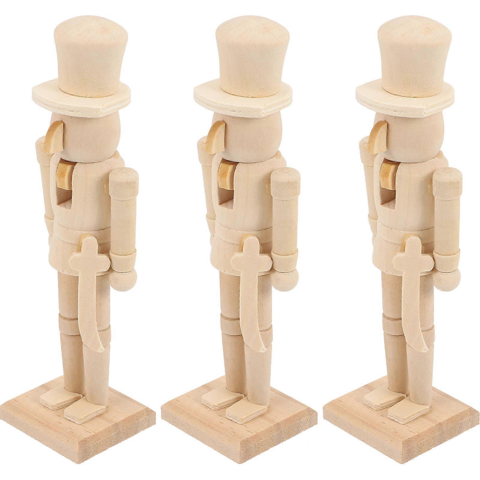 3pcs Graffiti Painting Nutcracker Wooden Nutcracker Diy Unfinished Walnut Soldier