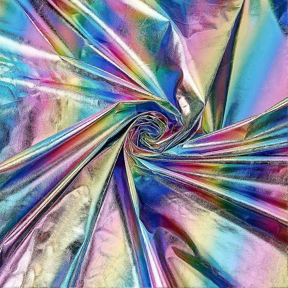 39.4x59.1inch Hologram Iridescent Stretch Fabric Colorful 2 Way Stretch Fabric Iridescent Striped Fabric for Sewing Rainbow Polyester Spandex Fabric f