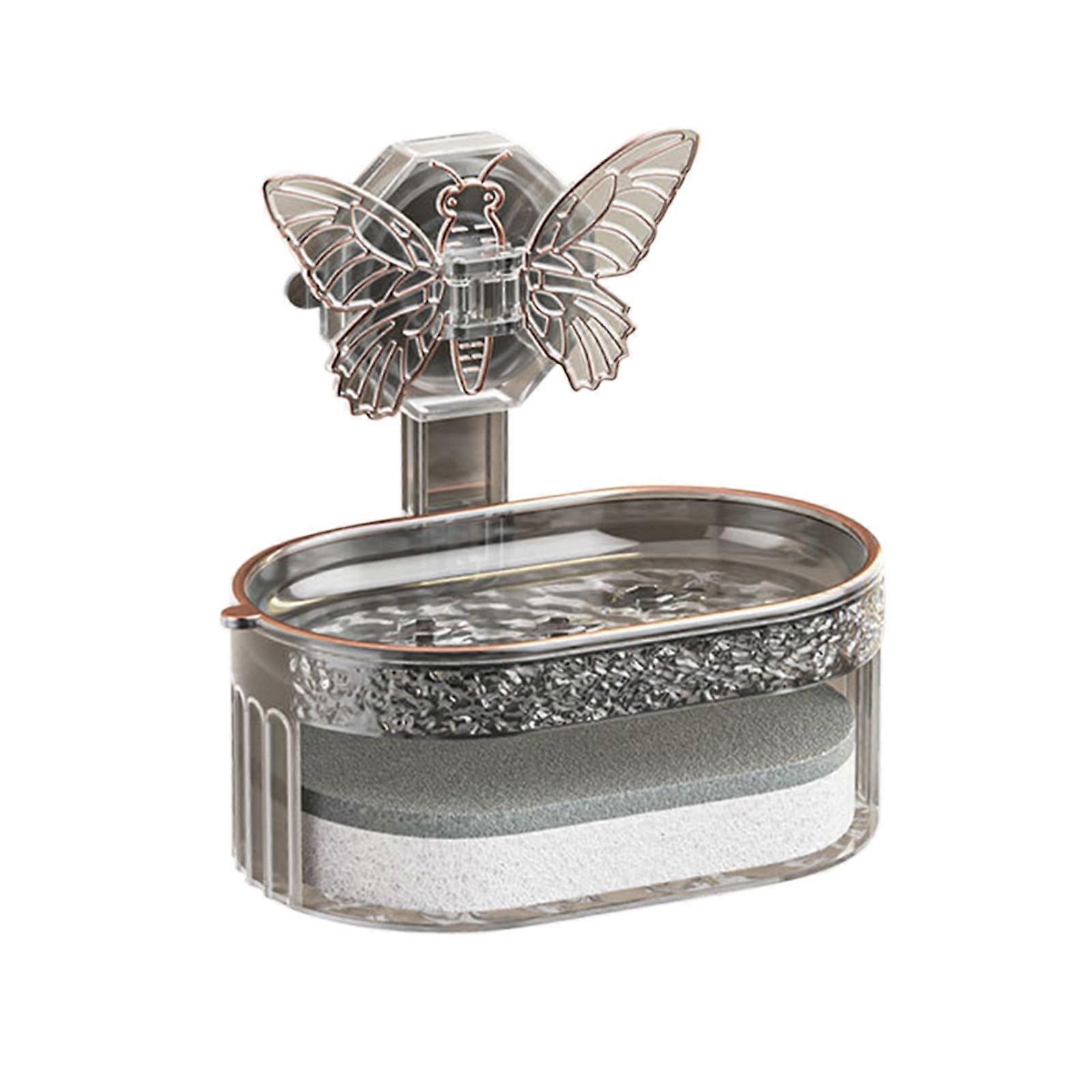 EQWLJWE Soap Box, Double-Layer Design with Butterfly Suction Cup, Water-Resistant, Efficient Drainage, Sponge Bottom Holder