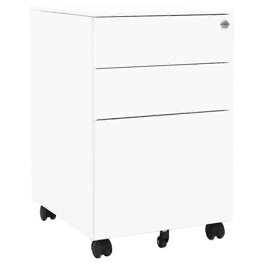 White Steel Mobile File Cabinet with Lock and Wheels for Secure Home & Office Storage 39x45x60 cm