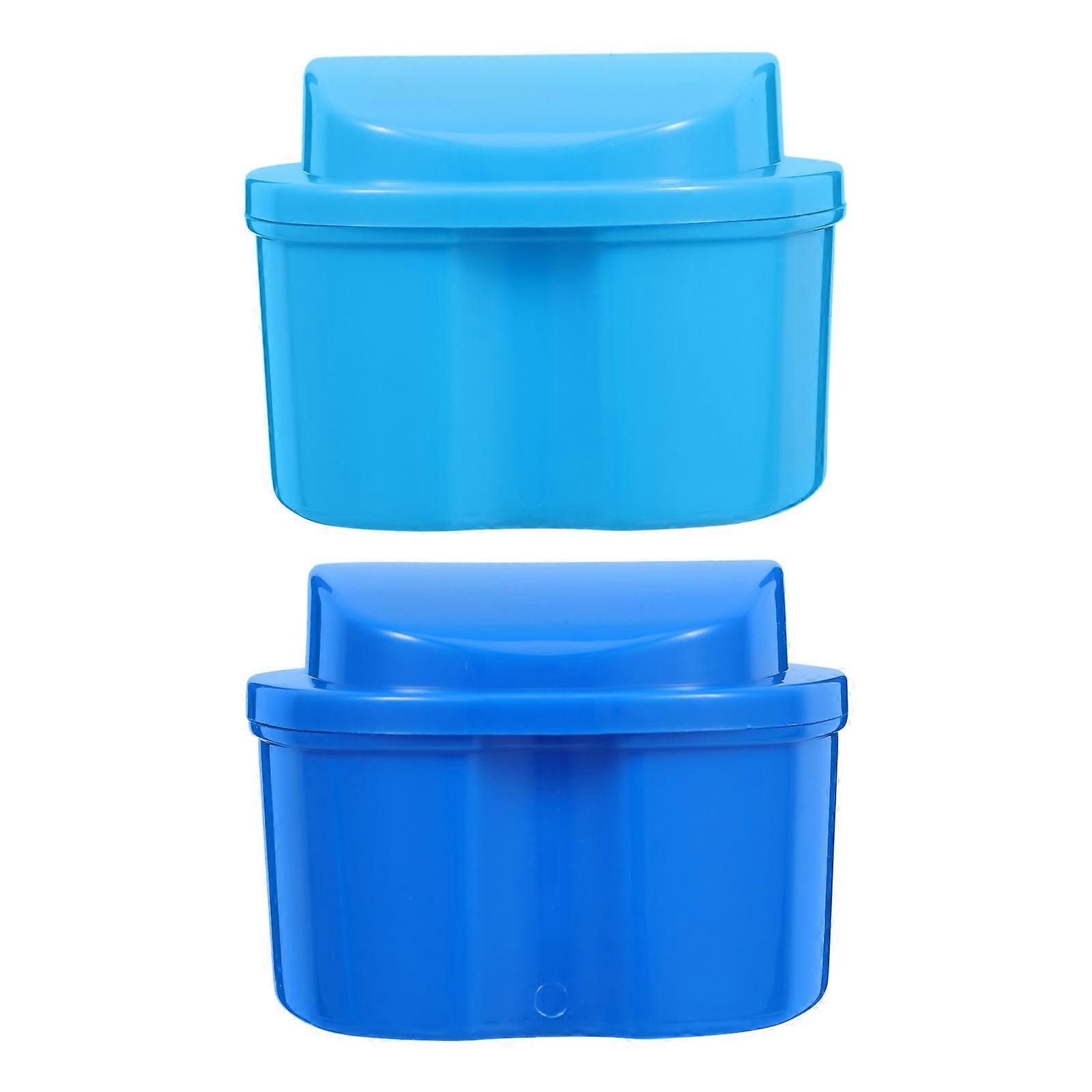 Denture Cleaning Box Design Retainer Container for Daily Use Assorted Color Pp Material with Denture Protection 2Set