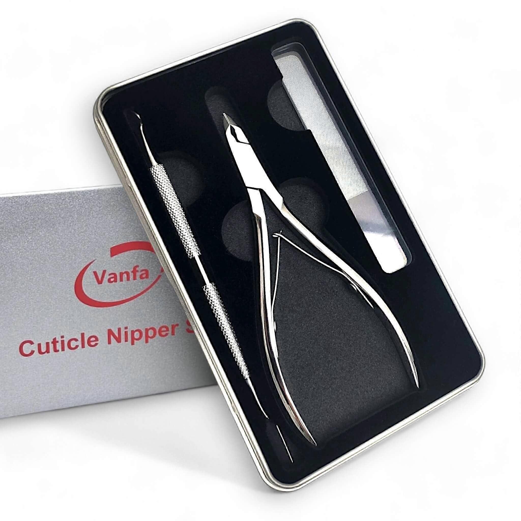 Cuticle Nipper Set Stainless Steel Trimmer and Pusher with File, Professional Nail Care Kit