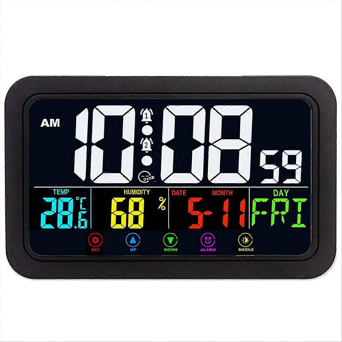 Digital Wall Clock, Digital Clock Battery Operated,8 Inch Desk Clock with Temperature Humidity Day D