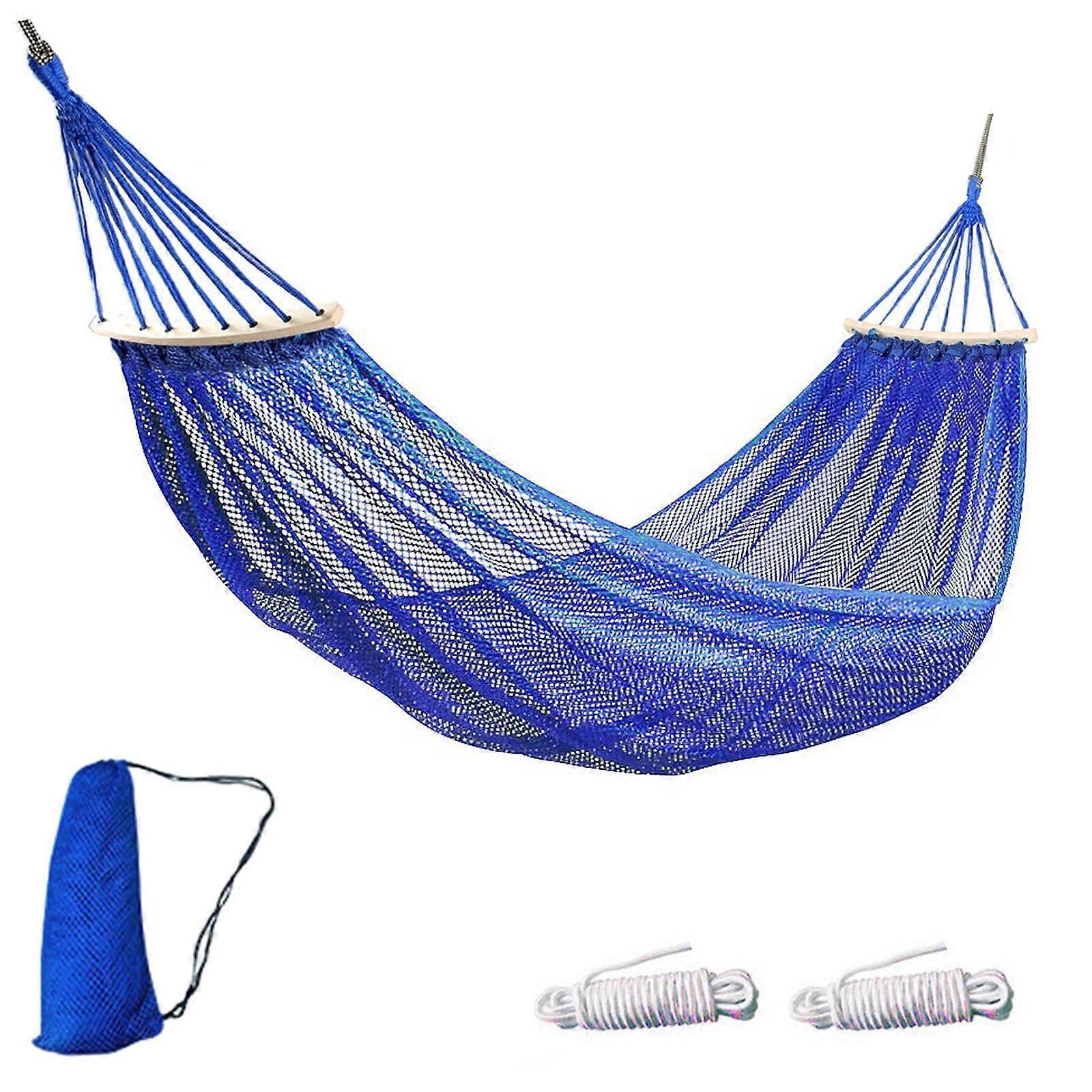 Outdoor Hammock Breathable Nylon Mesh AntiRollover Design 330lb Capacity with Carry Bag Blue