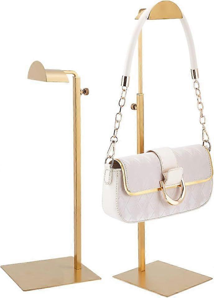 2 Pack Handbag Display Stand Stainless Steel Handbag Rack Adjustable Height Golden Purse Display Holder Single Handbag Rack Bag Hanger Stand for Home 